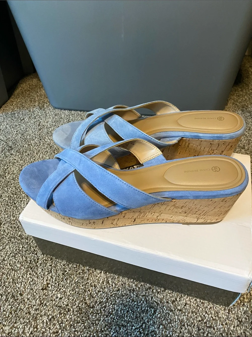 Gianni Bini Light Blue Suede Crisscross Wedge Sandals
